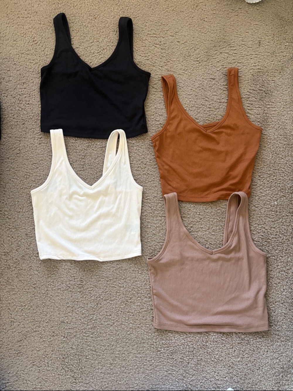 Ribbed V-Neck Crop Tank Top Set - Black, Cream, Rust, Taupe